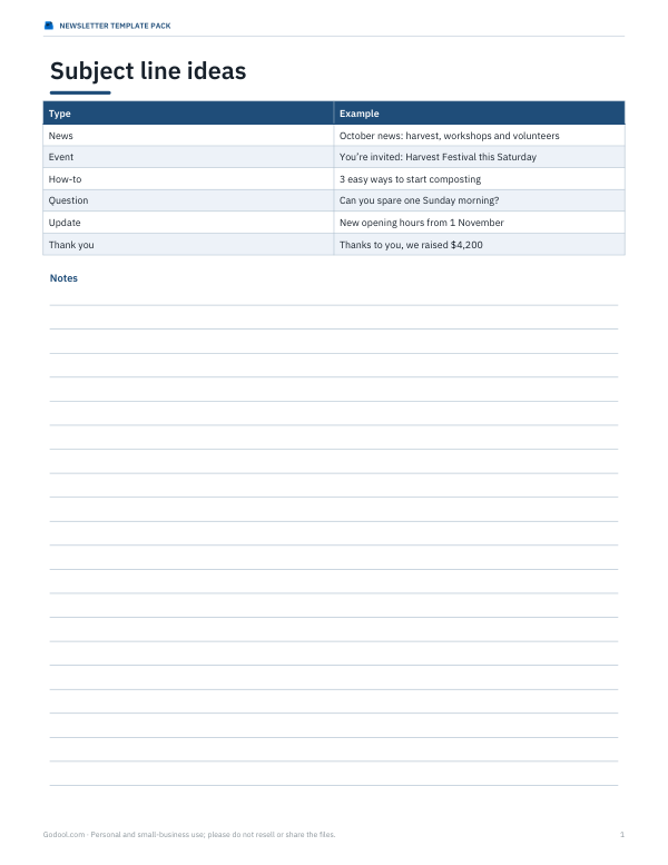 Preview of Printable Newsletter Subject Lines Sheet